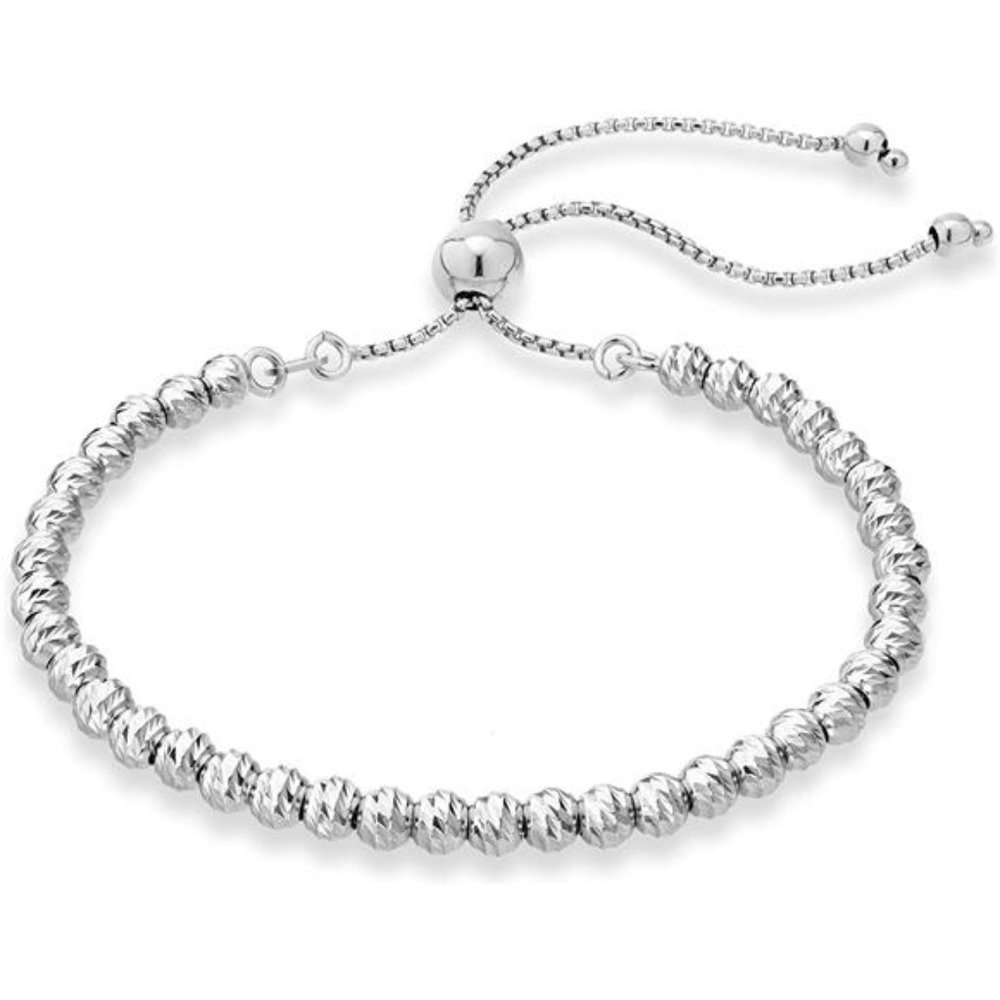 925 Sterling Silver Diamond-Cut Adjustable Bolo 4mm Bead Bracelet